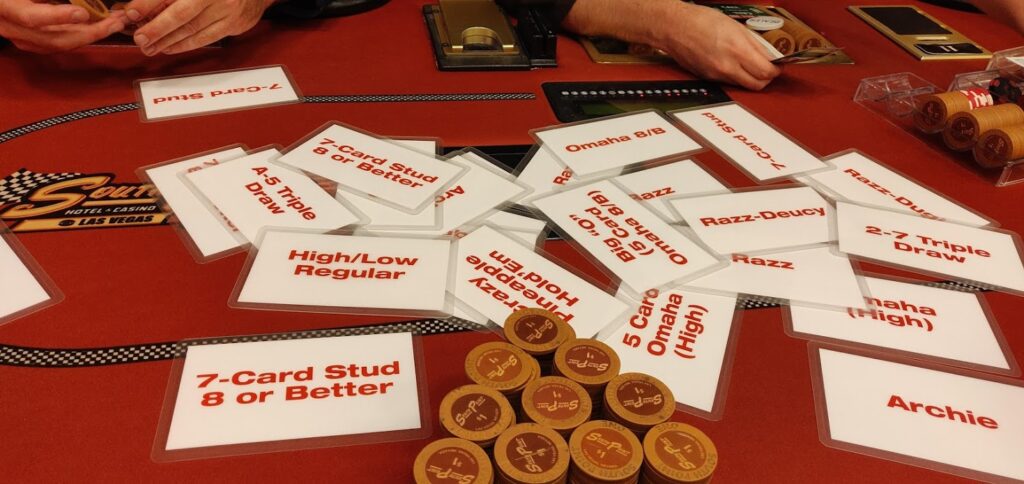 Photo showing game plaques for mixed games from Cardplayer Lifestyle article by Chris Wallace.